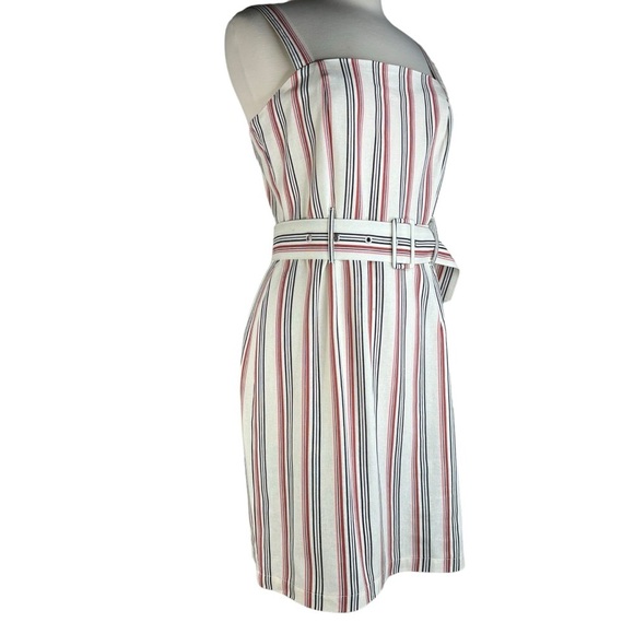 Iris Brand Light Red & Ivory Striped Linen Dress Zip Back Belt Wide Straps Large - Picture 4 of 9